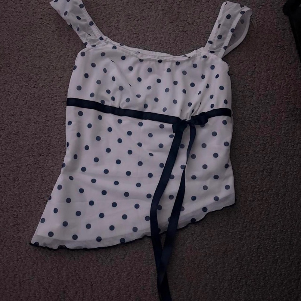 SHEIN White Polka Dot Tie-Front Camisole with Navy Accents